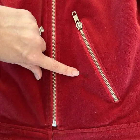 MODA International Velvet Moto Jacket Zip Up Vintage Style Red Sz 8 Lined - Picture 10 of 10